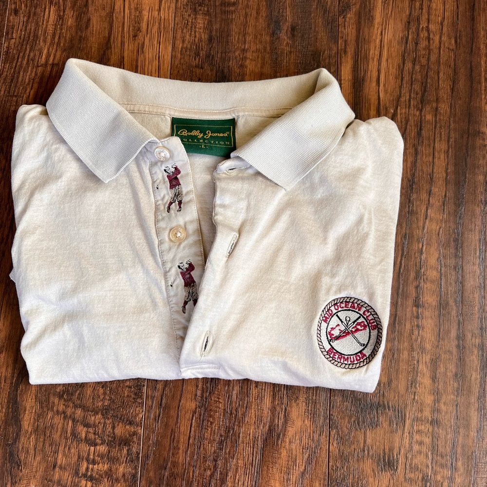 Golf Shirt Mens Bobby Jones LOGO‎ Golfer Polo Collection Large ITALY 100% Cotton